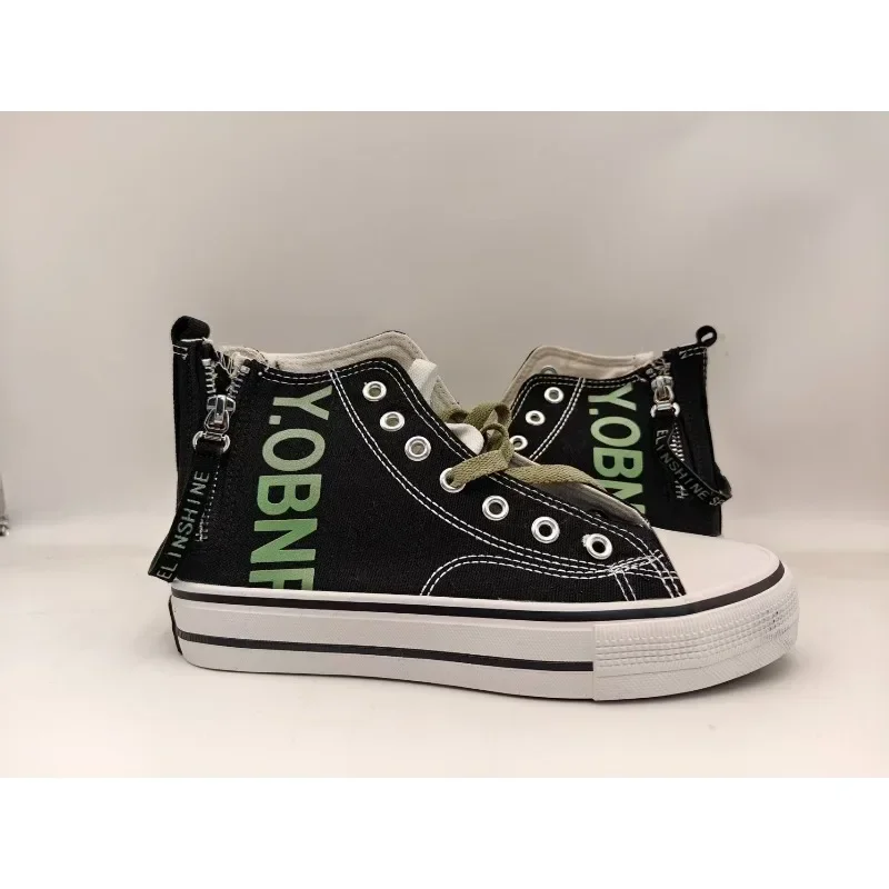Neue Damen-Canvas-Schuhe mit erhöhter Sohle, weiße Sportschuhe, seitlicher Reißverschluss, lässig und bequem, Designer-Stil – Detail 12