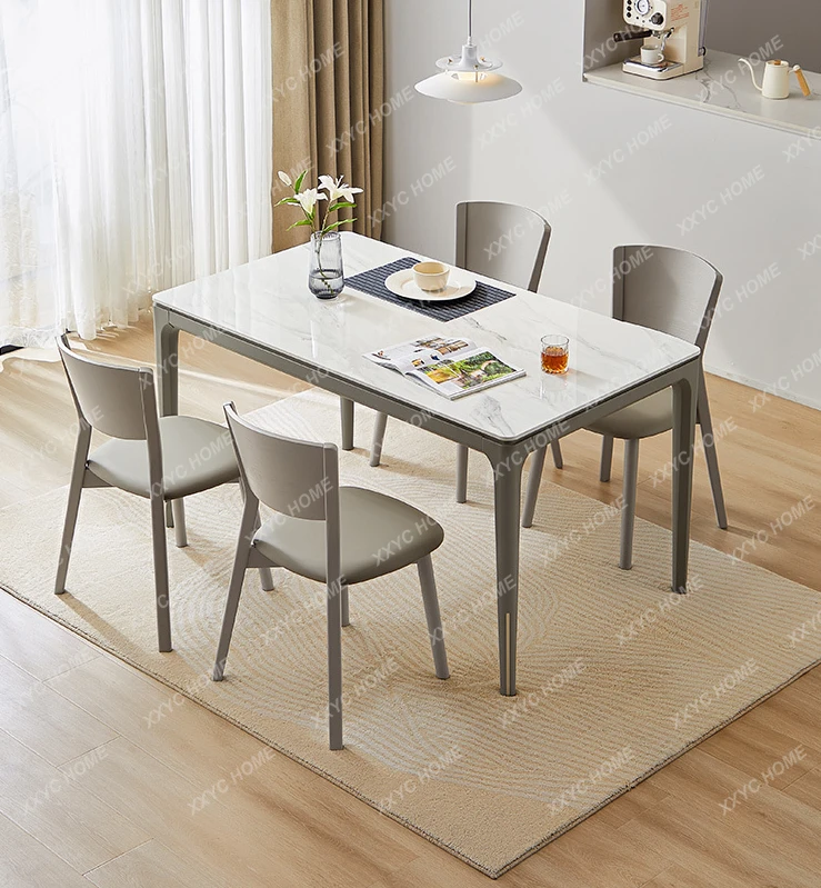 Modern Minimalist Stone Plate Dining Table and Chair Small Apartment Rectangular Western-Style Dining Table