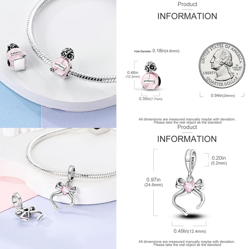 925 Sterling Silber Mode-Charm-Perlen Parfüm High Heel Lippenstift Ballett Handtasche DIY Armband Halskette Geschenk für Frauen Mädchen – Detail 2