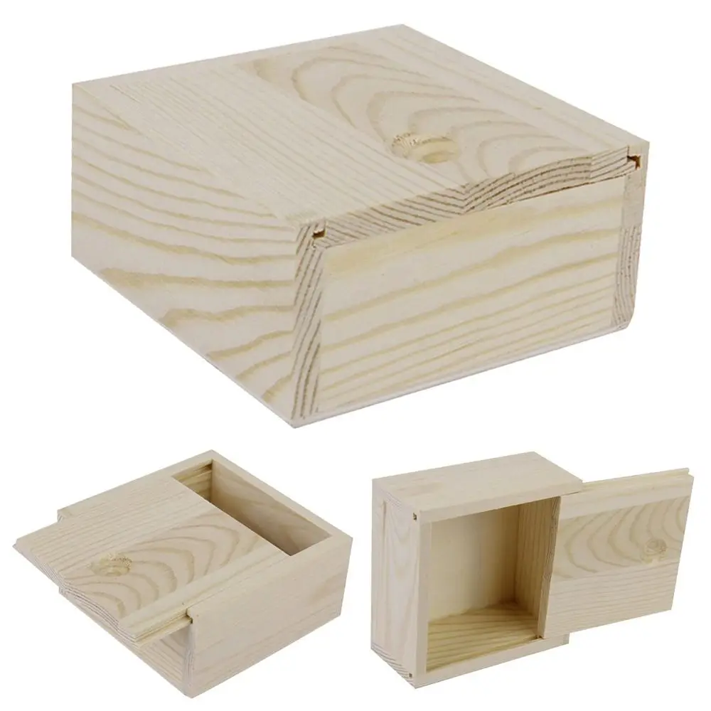 1Pc Natural Wooden Box with Slide Top Jewelry Case Beads Container Small Gift Case Stamps Candy Box Home Office Shop Decoration