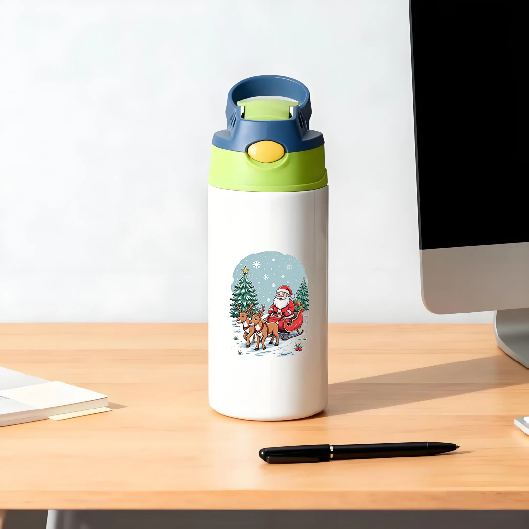 كوب معزول من الفولاذ المقاوم للصدأ 304 + كوب بقشة للأطفال بطابع سانتا كلوز + يحافظ على البرد والدفء + مجموعة هدايا العيد