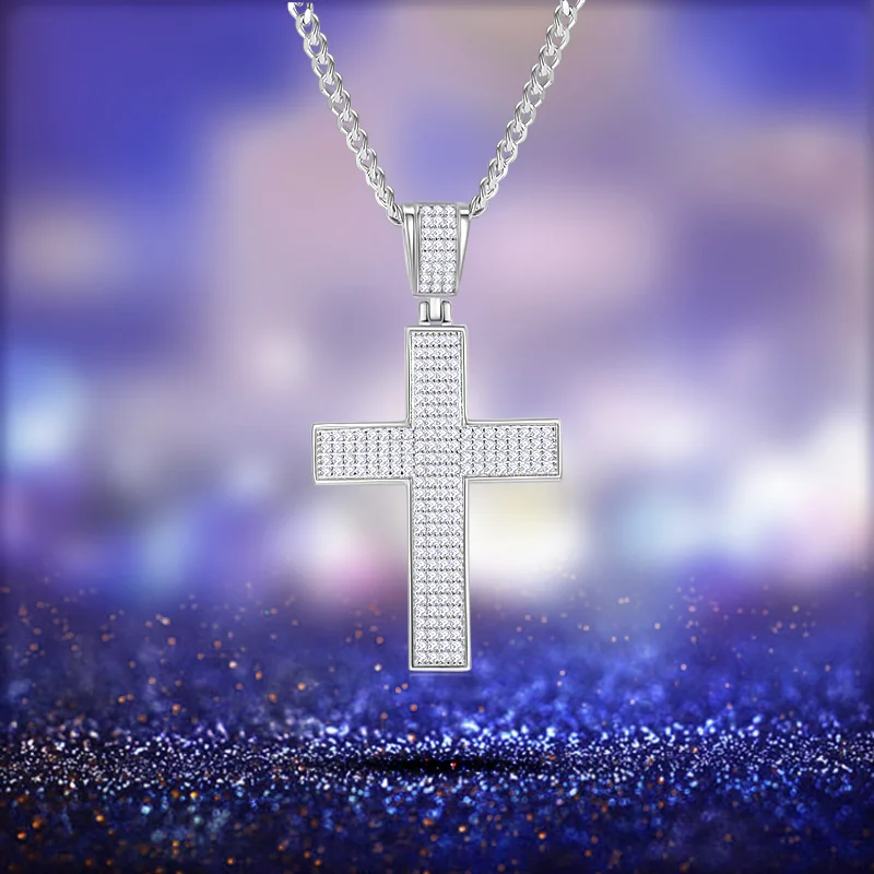 Hiphop Style Classic Luxury Full Moissanite Cross Pendant For Men 925 Sterling Silver Plated 18K Gold Couple Gifts