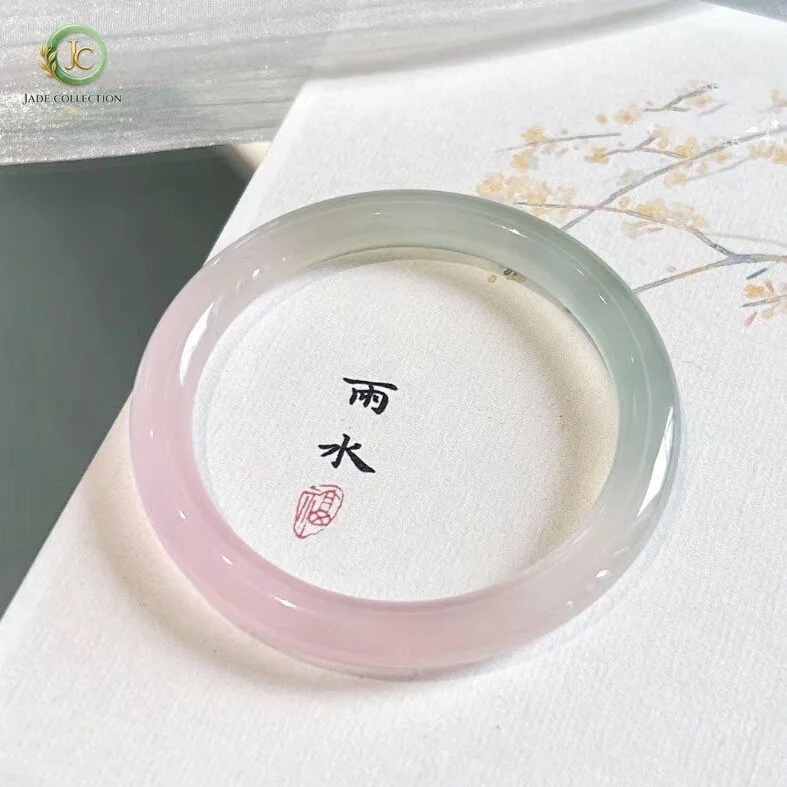 Natural Pink Jade Bangle Women Healing Gemstone Fine Jewelry Genuine Myanmar Jadeite Grade A Burma Jade Two Tone Bangle Bracelet