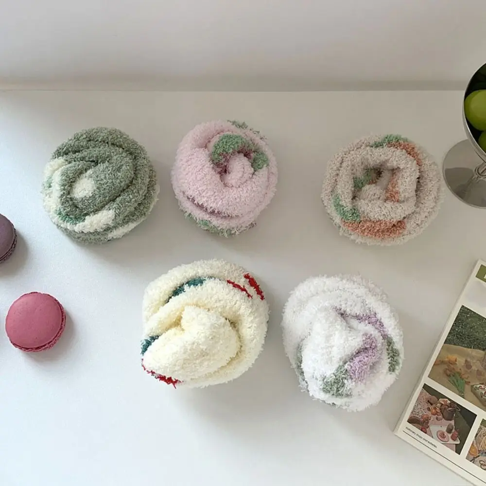 Soft Thickened Coral Fleece Socks Winter Flower Strawberry Floor Plush Socks Hosiery Sleeping Warm Socks Women Winter