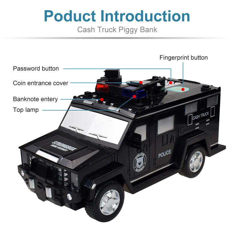 Hummer Bankbiljet Transporter Licht Muziek Cartoon Auto Munt Bank Smart Vingerafdruk Wachtwoord Besparing Spaarpot Kinderen Voertuig Speelgoed Gift