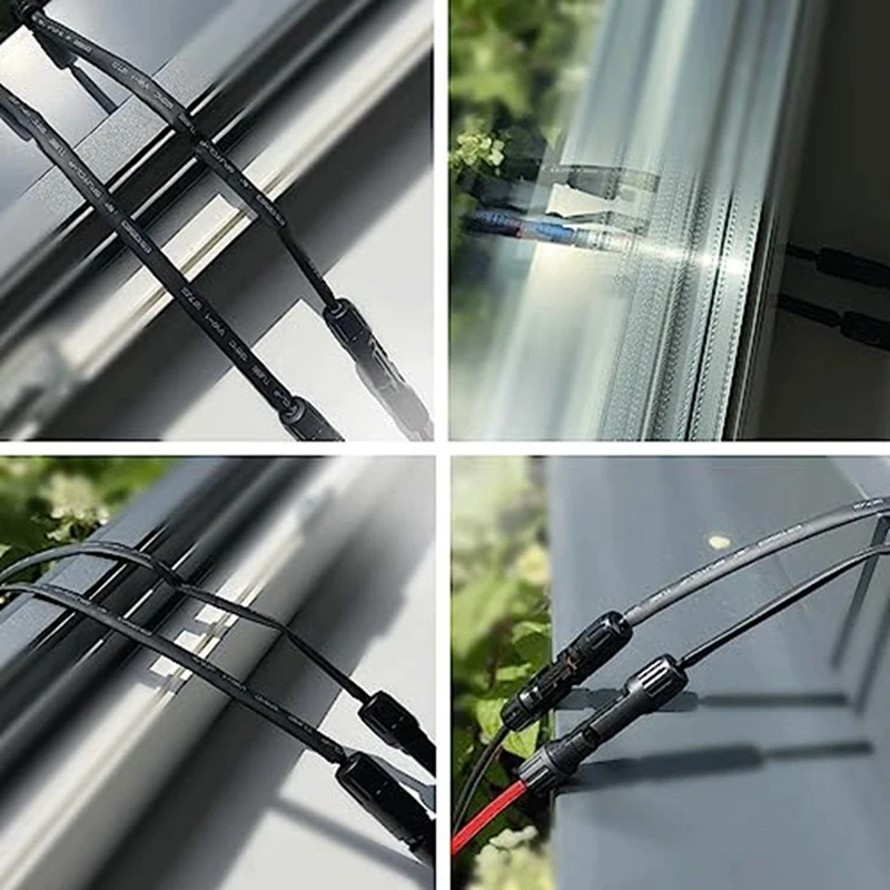 1 Pair of Solar Cable Window Feedthrough, 16Inch Flat Solar Panel Wiring with Plug and Coupler Solar Panel Connector