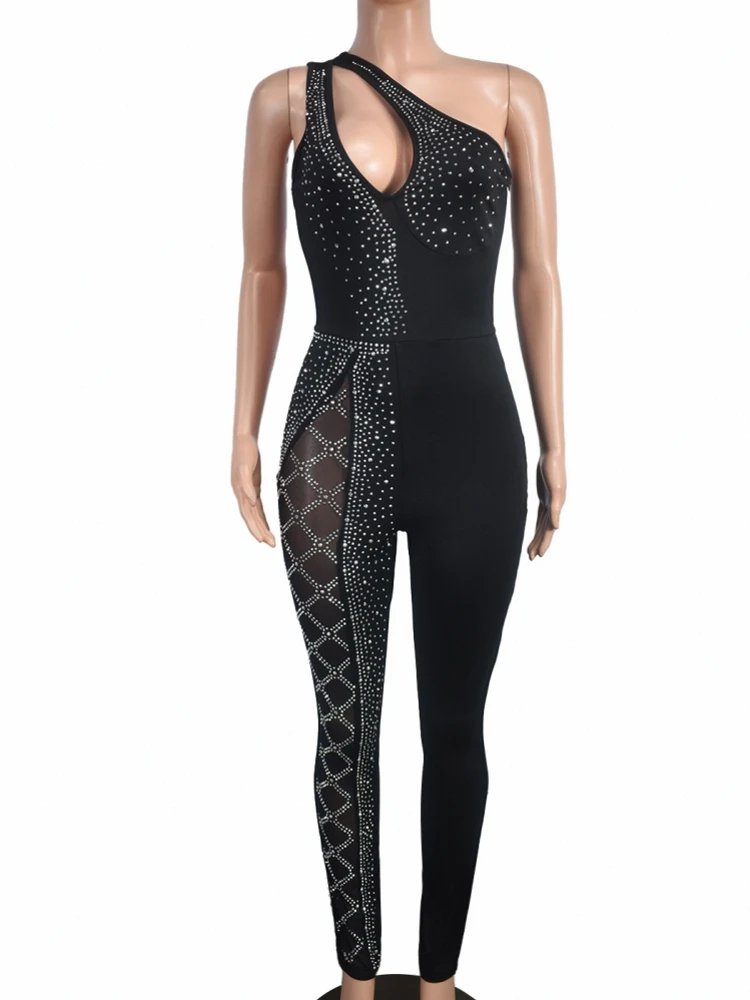 Women's Rhinestones Jumpsuits One Piece Outfits Sleeveless Rhinestone Club Overalls High Stretch Sexy Sparkly Party Rompers