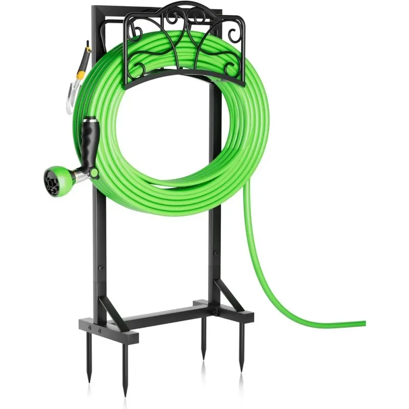 Freestanding metal garden hose rack for 160 foot hose, outdoor yard lawn farm storage rack