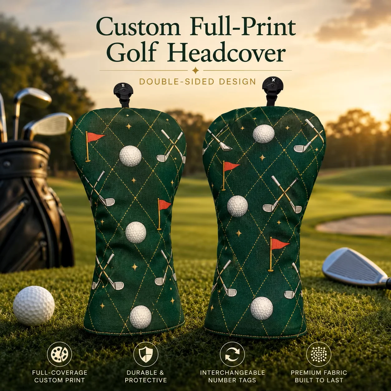 Customizable PU Leather Golf Club Headcover Set Waterproof Protective Covers for Drivers Fairway Woods And Hybrids