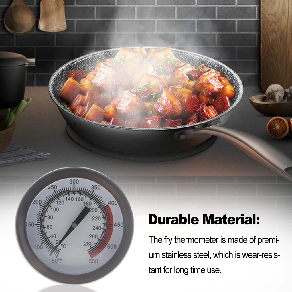 Stainless Steel Frying Oil Mechanical Thermometer BBQ Heat Resistant Deep Fry Temperature Gauge Household Supplies