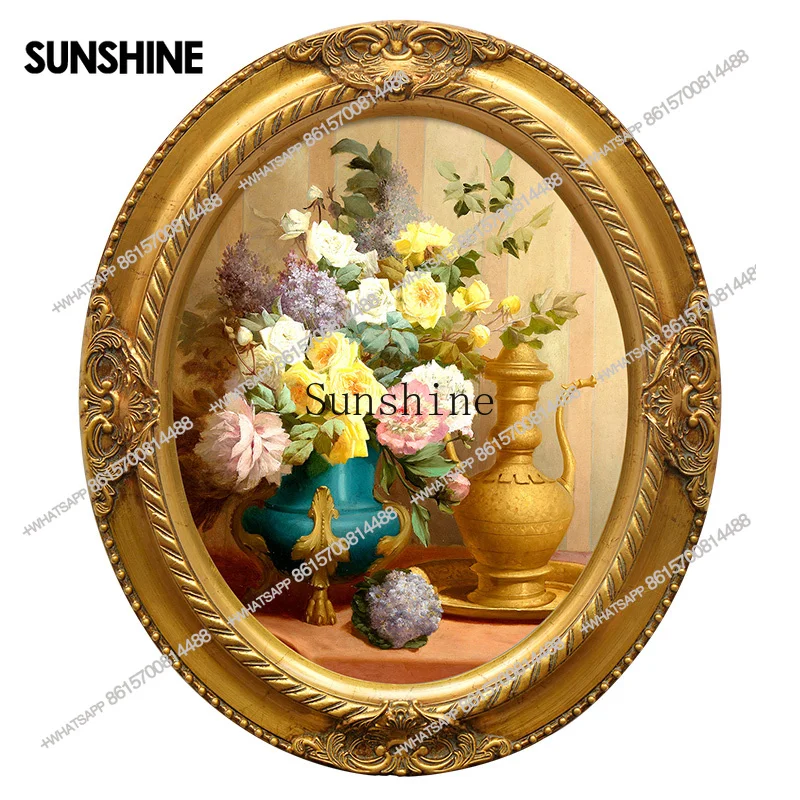 European classical flower landscape American oil painting oval porch decoration hand-painted hanging paintingX