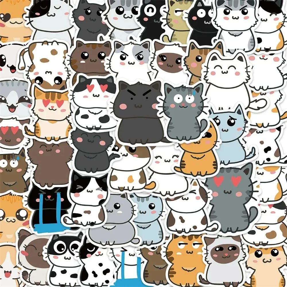 50PCS Cute Cat Expression Personality Graffiti Sticker Suitcase Refrigerator Bike Guitar Computer Cup Waterproof