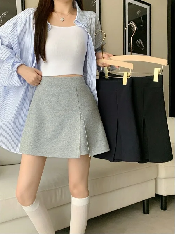 

plus Size Casual Summer Skirt High Waist A-Line Skirt Anti-Light Slit Slimming Effect Fashionable Office Wear Short Skirt