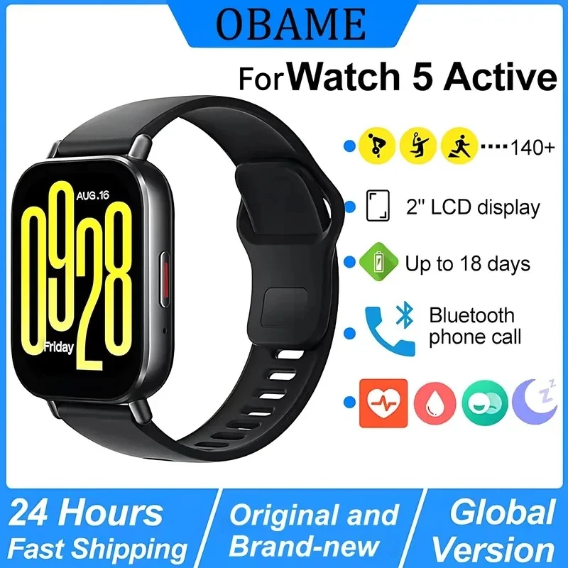 

For Watch 5 Active Global Version Men Smartwatch 2' LCD Display Bluetooth Phone Call 18 Days Battery Heart Rate For Xiaomi Redmi