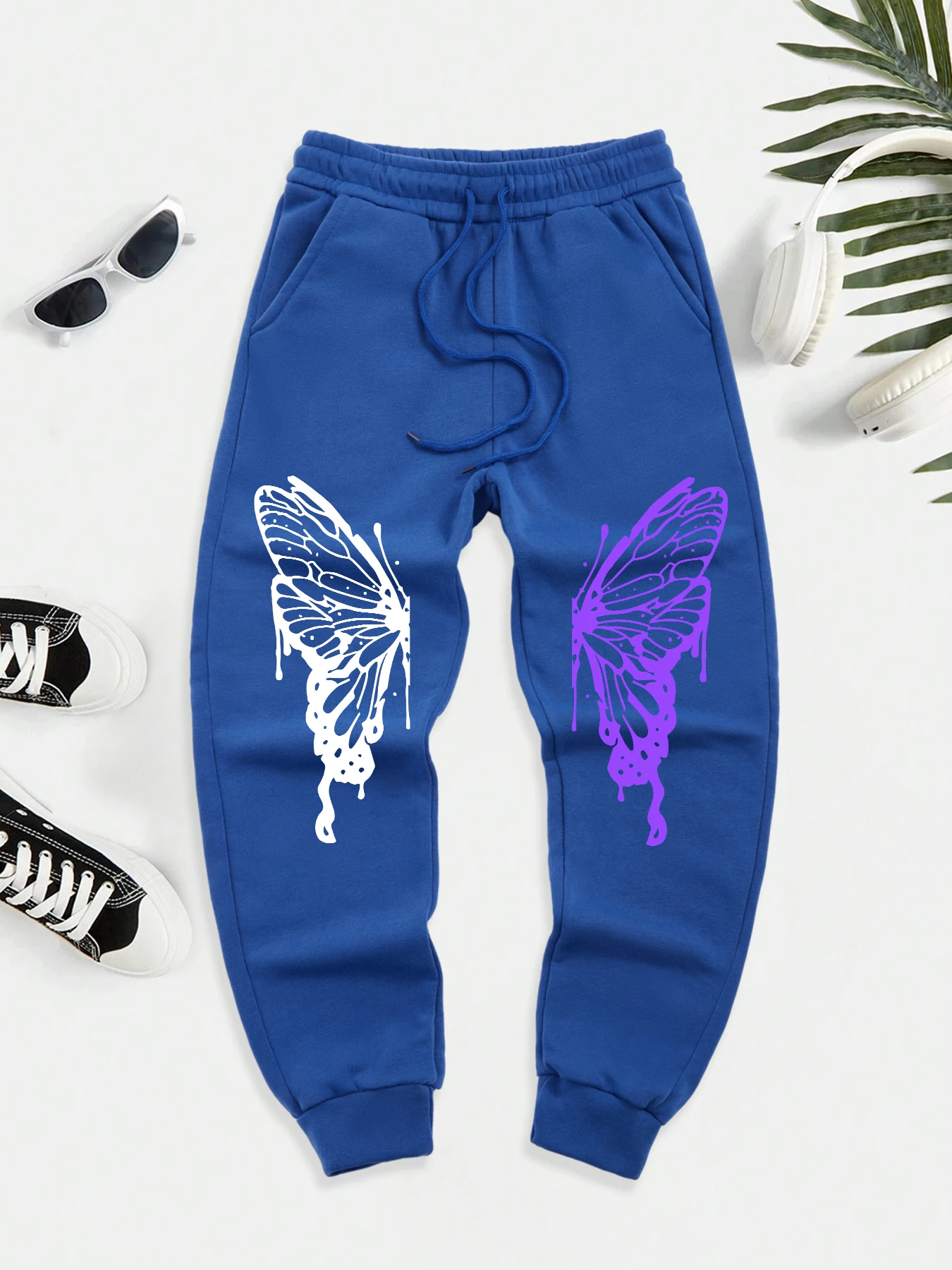 

White Purple Creative Hollow Butterfly Print Long Pants Man Casual Sports Pant Fleece Warm Sweatpants Joggers 10 Colors Trousers