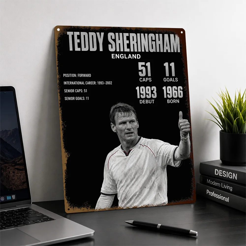 Teddy Sheringham Football Aluminum Poster Customized Metal Tin Sign Club Legacy Style Wall Art Ideal For Home Gym Or Game Room