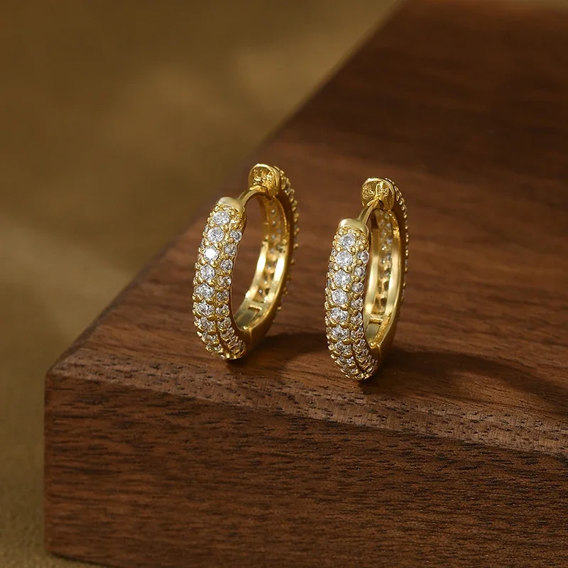 

Exquisite Gold Color Big Hoop Earrings for Women Classic White Zircon Piercing Round Earrings Fashion Jewelry 20025 Wholesale