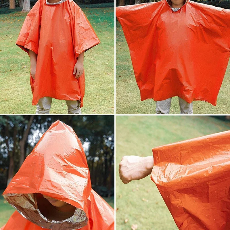 Poncho Waterproof Adult Outdoor Thickened Emergency Raincoat Emergency Thermal Insulation Rainproof Cloak Portable