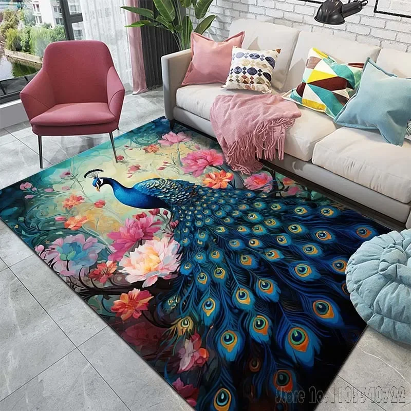 Alfombra con diseño artístico de pavo real para dormitorio, decoración para el suelo, sala de estar, baño, alfombras antideslizantes, alfombra para guardarropa, hogar