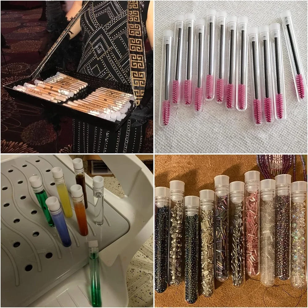 50 قطعة/الحزمة 12x100 مللي متر مختبر شفاف واضح البلاستيك أنابيب الاختبار قوارير مع غطاء دفع مختبر مدرسي لوازم #6