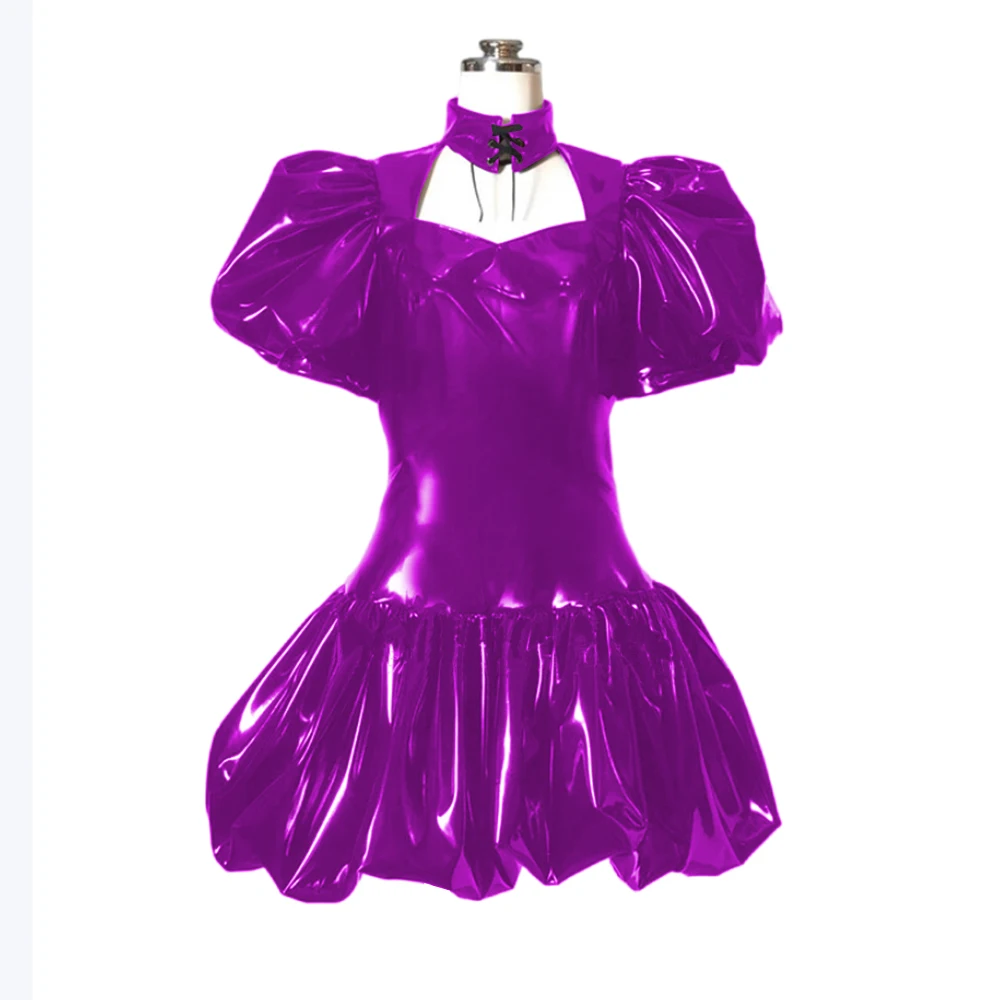 Sexy High Neck Princess Dress for Cocktail Party, Shiny PVC, Sissy Adult,  Fluffy Bubble Sleeves, Flared Mini Dress, Club Outfits - AliExpress  200000345
