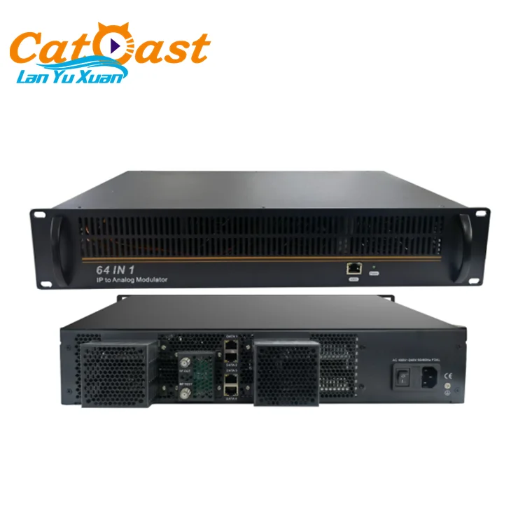 Cable TV 64 in 1 PAL NTSC Converter IP to Analog RF Modulator for H.265 H.264 MPEG2 Decoding