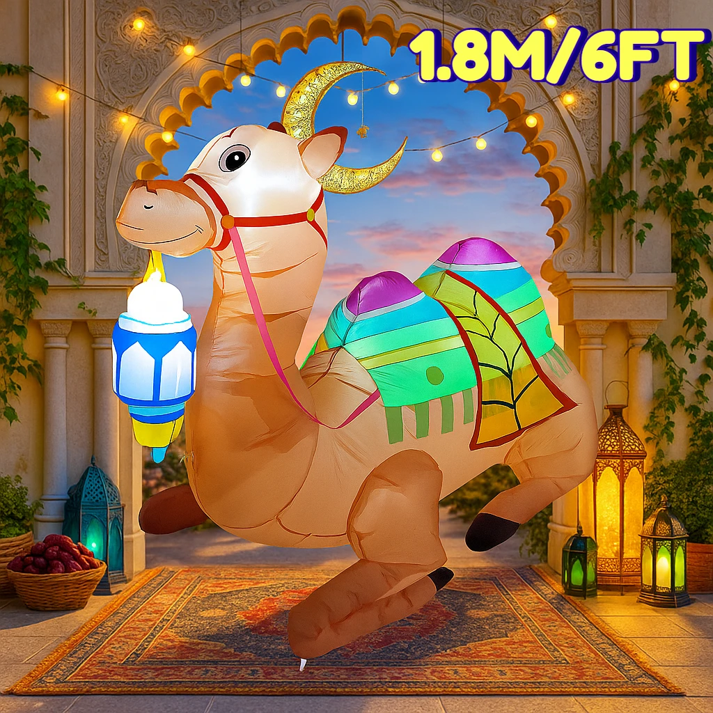 

1.8M/6FT Ramadan Colorful Pattern Inflatable Camel Decor LED Lights Lantern Islamic Holiday Supplies Ramadan Inflatable For Yard