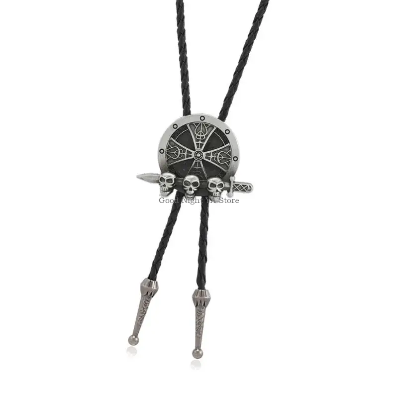 Men’s Skull Pendant Necklace Adjustable PU Bolo Tie For Casual Styles