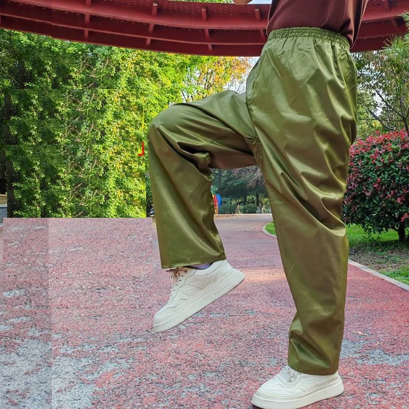 Man Boy Green Rainproof Waterproof Trousers Pants Elastic Waist