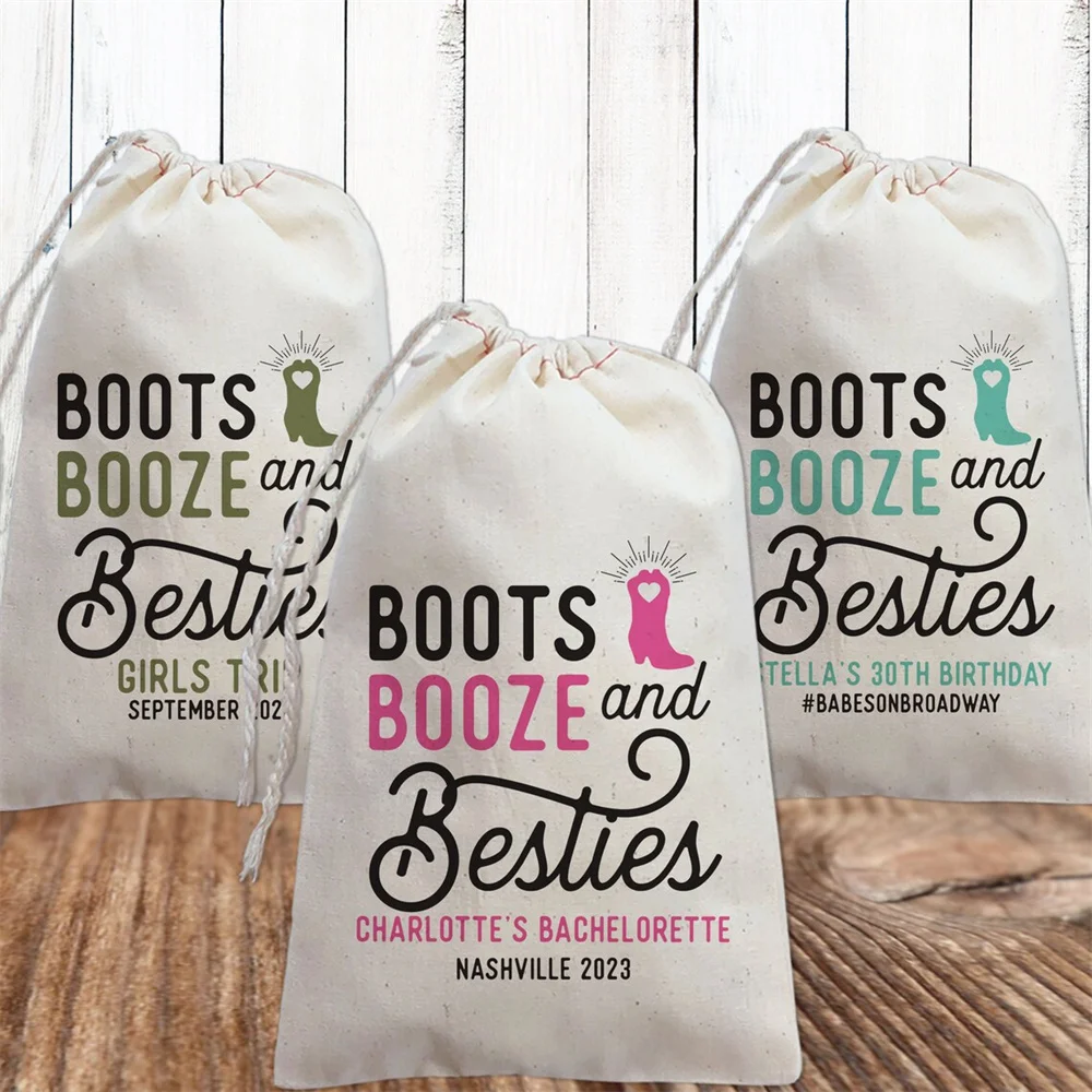 

25PCS Nashville Bachelorette Party Favor Bags, Boots Booze Besties Gift Bags, Nash Bash, Let's Get Nashty, Custom Canvas Favor B