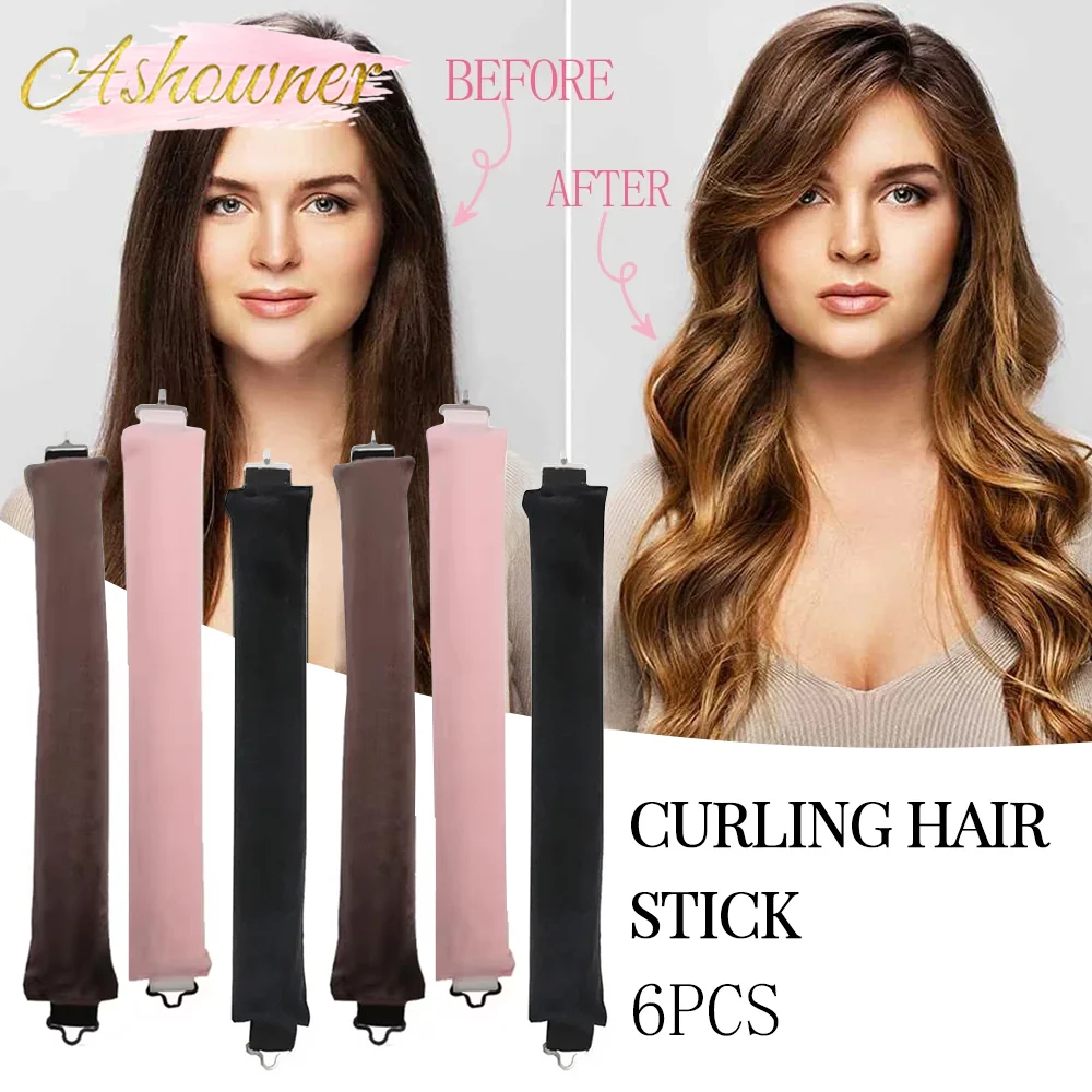 

6pcs Heatless Curls Hair Beauty Women Curly Products Hair Curler Rubber Curling Sleep Hairdresser Tools Hair Foam Rollers