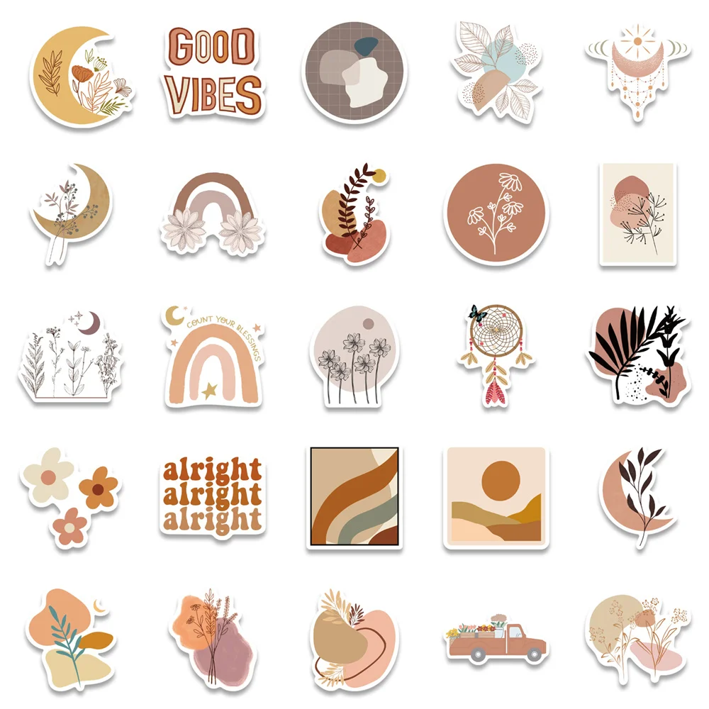 50PCS Boho Style Aesthetic Graffiti Stickers for Luggage Laptop IPad Skateboard Gift Journal Waterproof Stickers