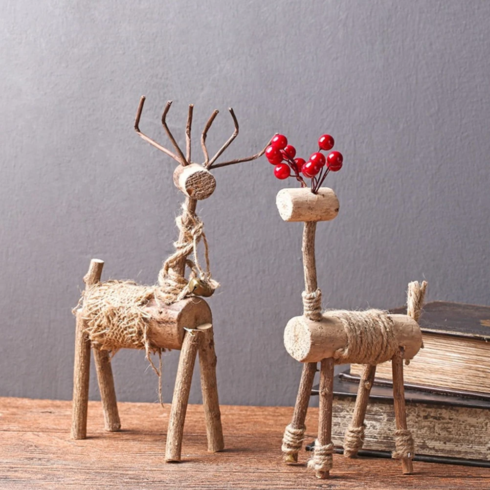 Wooden Deer Desktop nament Wooden Deer Craft Home Office Decor Miniature Models Art Collection Christmas Lovers Gift - Image 6