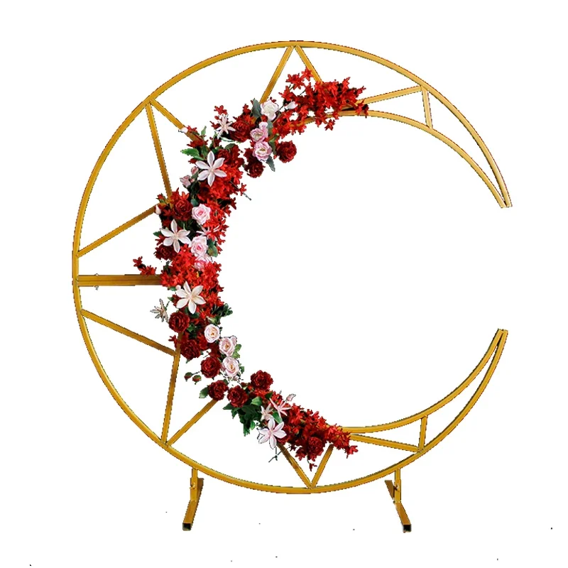 

Gold and White Metal Iron Arch Decor, Wedding Stand, Backdrop Cake Shelf, Crescent Wedding Moon Arch, 20.87"