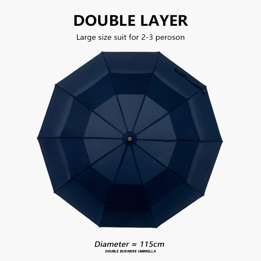 Parachase Windproof Folding Umbrella Men and Women, Big, Double Layer Umbrella Rain, Business Style Golf Umbrella, 10 Ribs