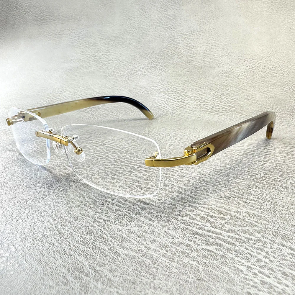

Eyeglass Frames Classic Square Rimless Vintage Business Handmade Horn Prescription Man Women's Glasses Frames Lenses Eyeglasses