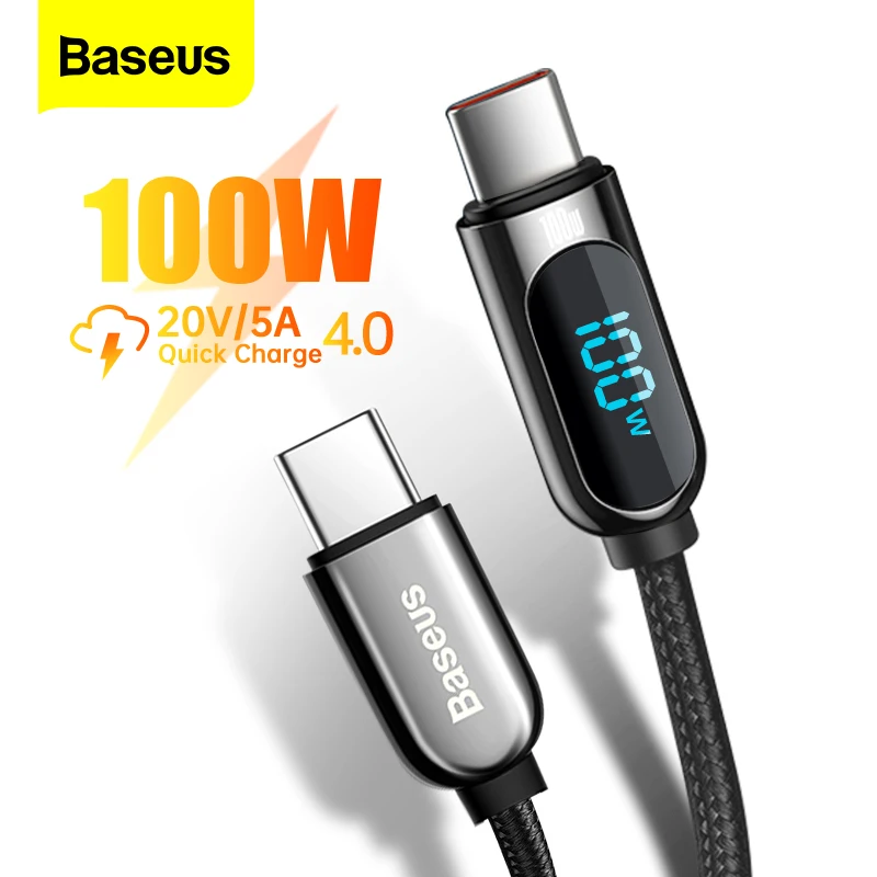 Baseus LED Display USB Type C Cable For iPhone 15 Xiaomi Samsung 5A Fast Charging Charger USBC USB-C Data Cable Type-C Wire Cord