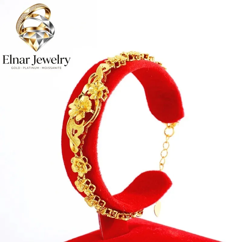 

Elnar Jewelry Luxury 24K 9999 Pure Gold real gold Women's Flower Bud Bracelet