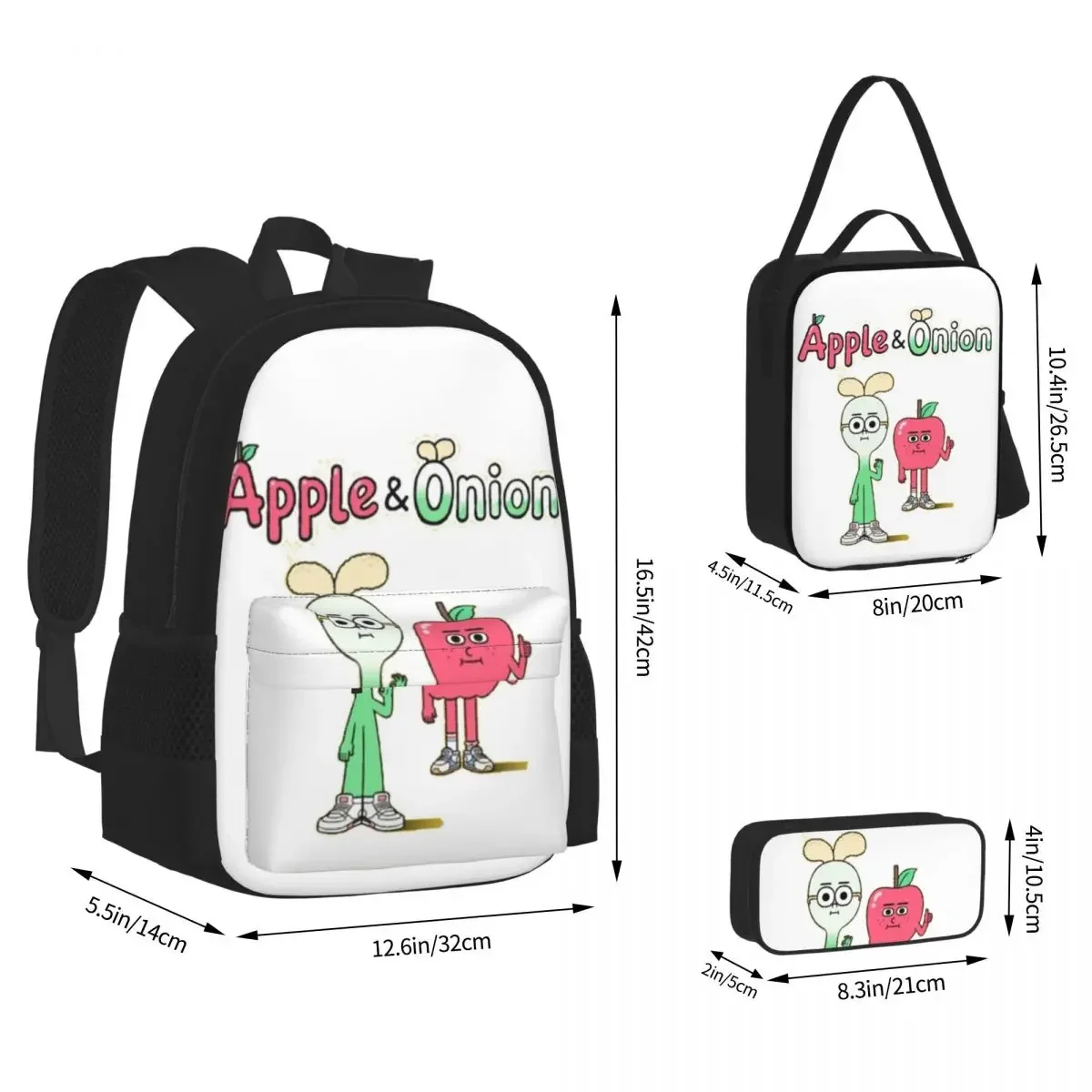 Mochilas de manzana y cebolla para niños y niñas, mochilas escolares de dibujos animados, bolsa de almuerzo, bolsa para bolígrafos, juego de tres piezas