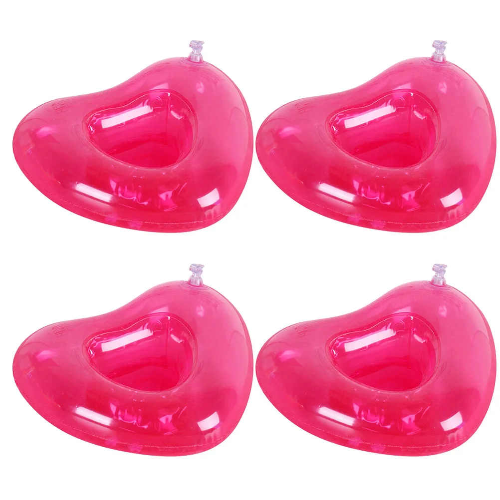 4 個ウォーターカップホルダーインフレータブル PVC ビールマットスイムプールフロートビーチピンクハートデザイン軽量ドリンク安定性