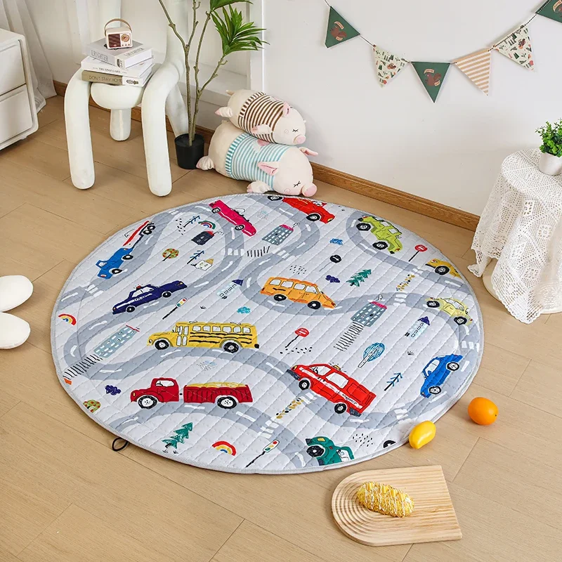 Car Map Nursery Safety Play Mat For Kids Soft Cotton Carpet For Kids Bedroom Baby Crawling Pad Round Storage Beach Picnic Rug