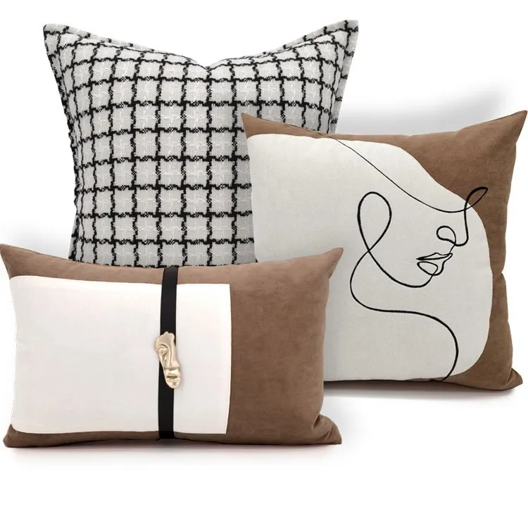 Brown beige Coffee cushion cover metal face waist pillowcase houth black white Houndstooth Pillow cover backrest