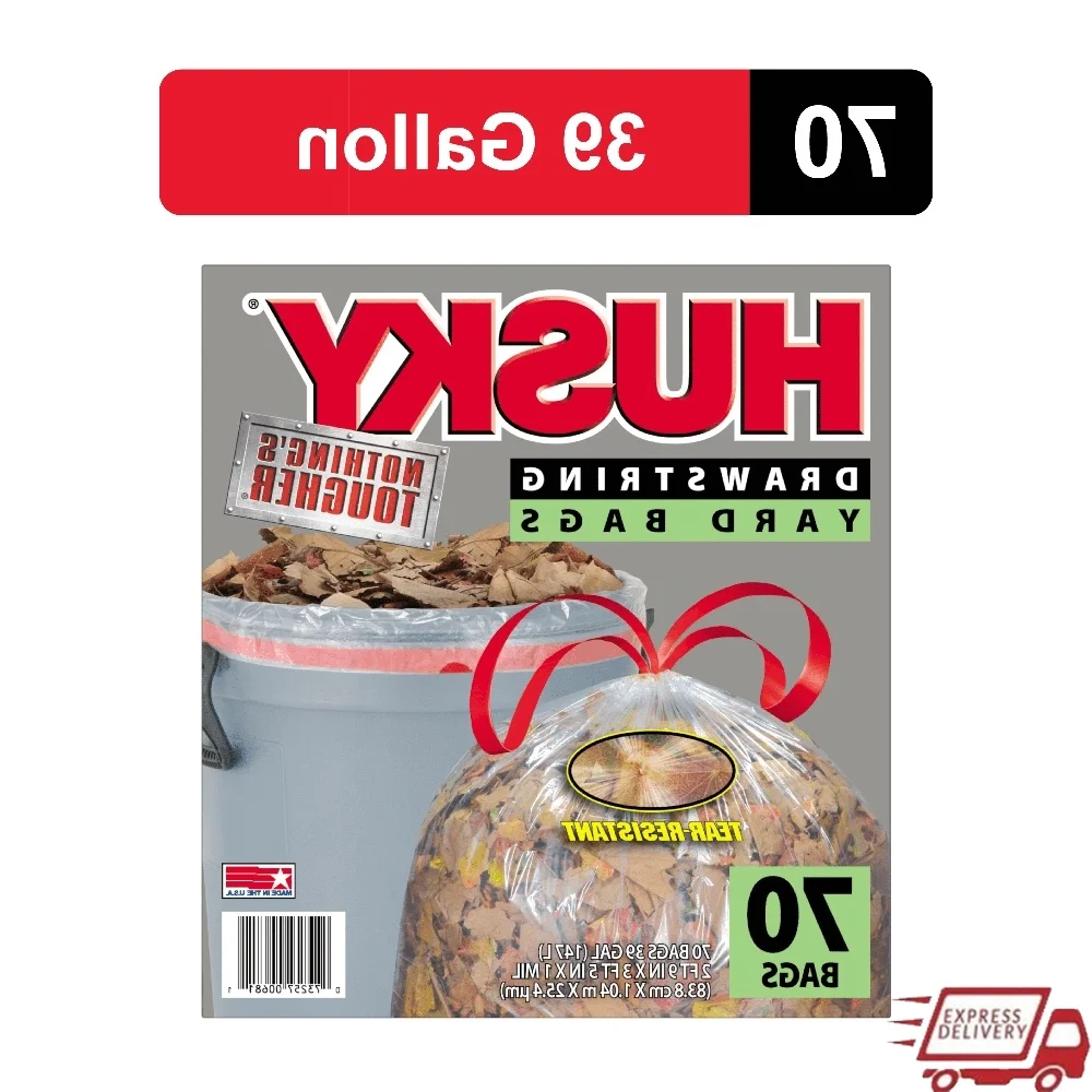 

Сверхмощные прозрачные мешки для двора на 39 галлонов на шнурке, 70 шт., легкие мешки для мусора для утилизации газонных листьев