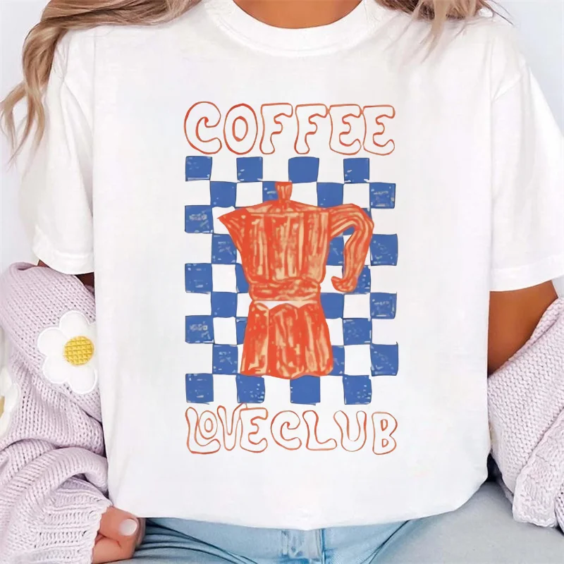 Tennis Local Club Printed Cartoon Pattern Cute Travel Top O-Neck T-Shirt Short Sleeved Summer Style Vacation White T-Shirt