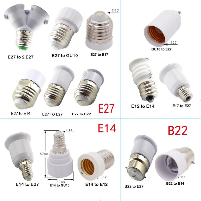 5pcs Lamp Base Converter Socket E27/E14/E12 to E27/E14/GU10/B22/E17/E12 for LED Corn Bulb Light AC Power Adapter Conversion