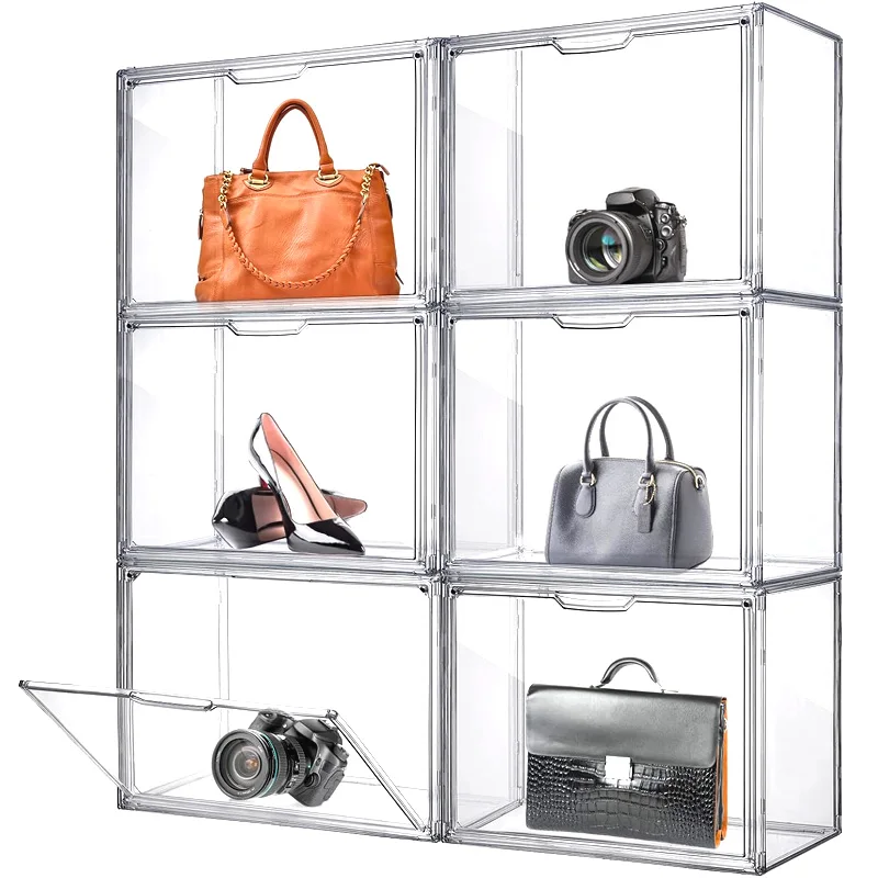 Transparente Acryl-Aufbewahrungsboxen, faltbar, stapelbar, mit Deckel, für Schrank, Schreibtisch, staubdicht, Figurenbox, Make-up-Organizer für Bücher, Puppen, Spielzeug, Geldbörsen, Handtaschen