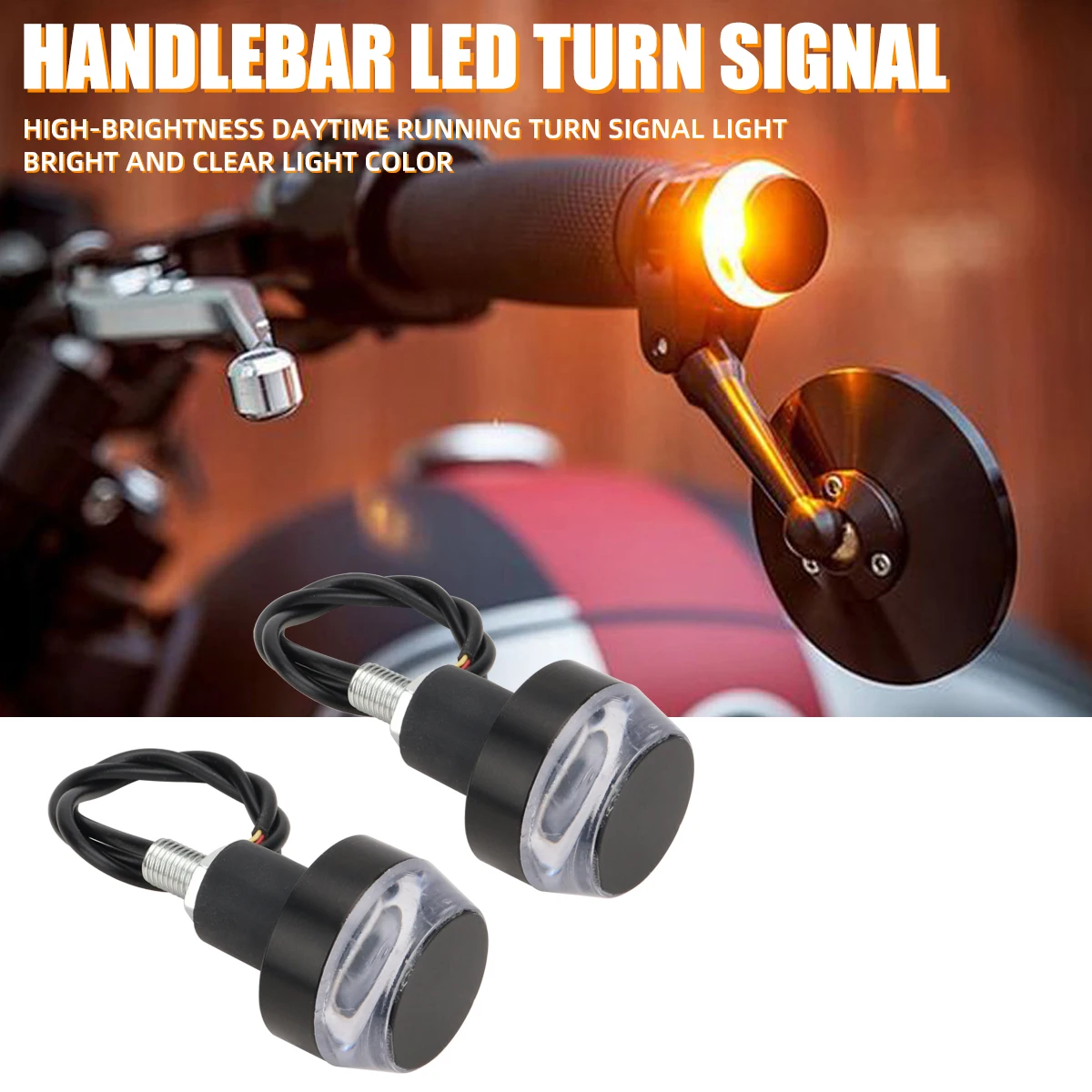 

Motorcycle LED Handle Bar End Blinker for 22mm Handlebar Amber Grip Plug Signal Light Flashing Handle Bar Turn Signals 12V