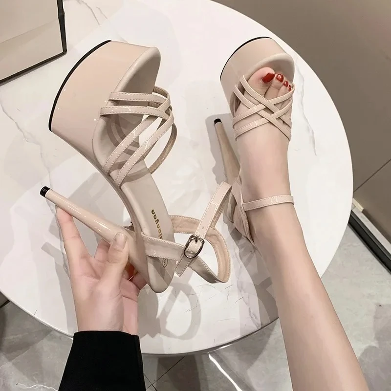 Sexy Peep Toe Pumps Party Nightclub Stripper Pole Dance Super High Heels Women Platform Sandals 14cm 17cm 20cm Stiletto Shoes