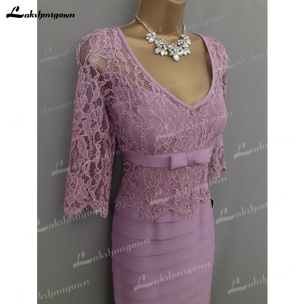 Vestido elegante con cuello en V para madre de la novia, Vestido de manga corta personalizado para invitados de boda, Vestido de encaje largo, Vestido elegante para mujer