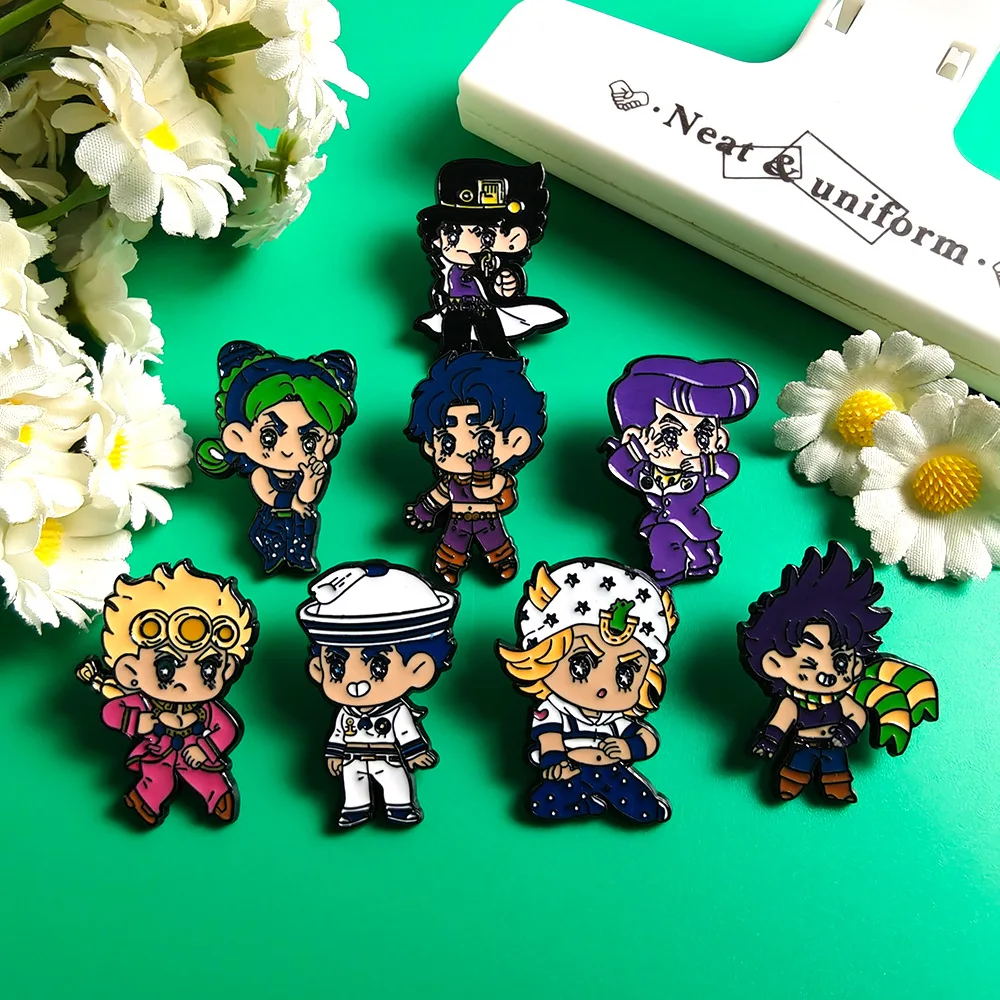 JoJo Jotaro Kujo Giorno Giovanna Joseph Joestar Brooch SBR Johnny Joestar Enamel Pins Metal Badge Clothes Backpack Decor Gift image 2